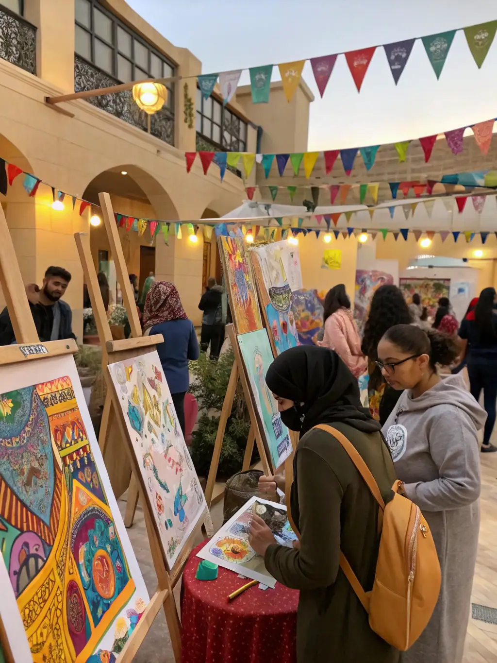 A captivating shot of a cultural event organized by AK DU CENTRE, featuring local artists and community members celebrating motorsport heritage through art and music.