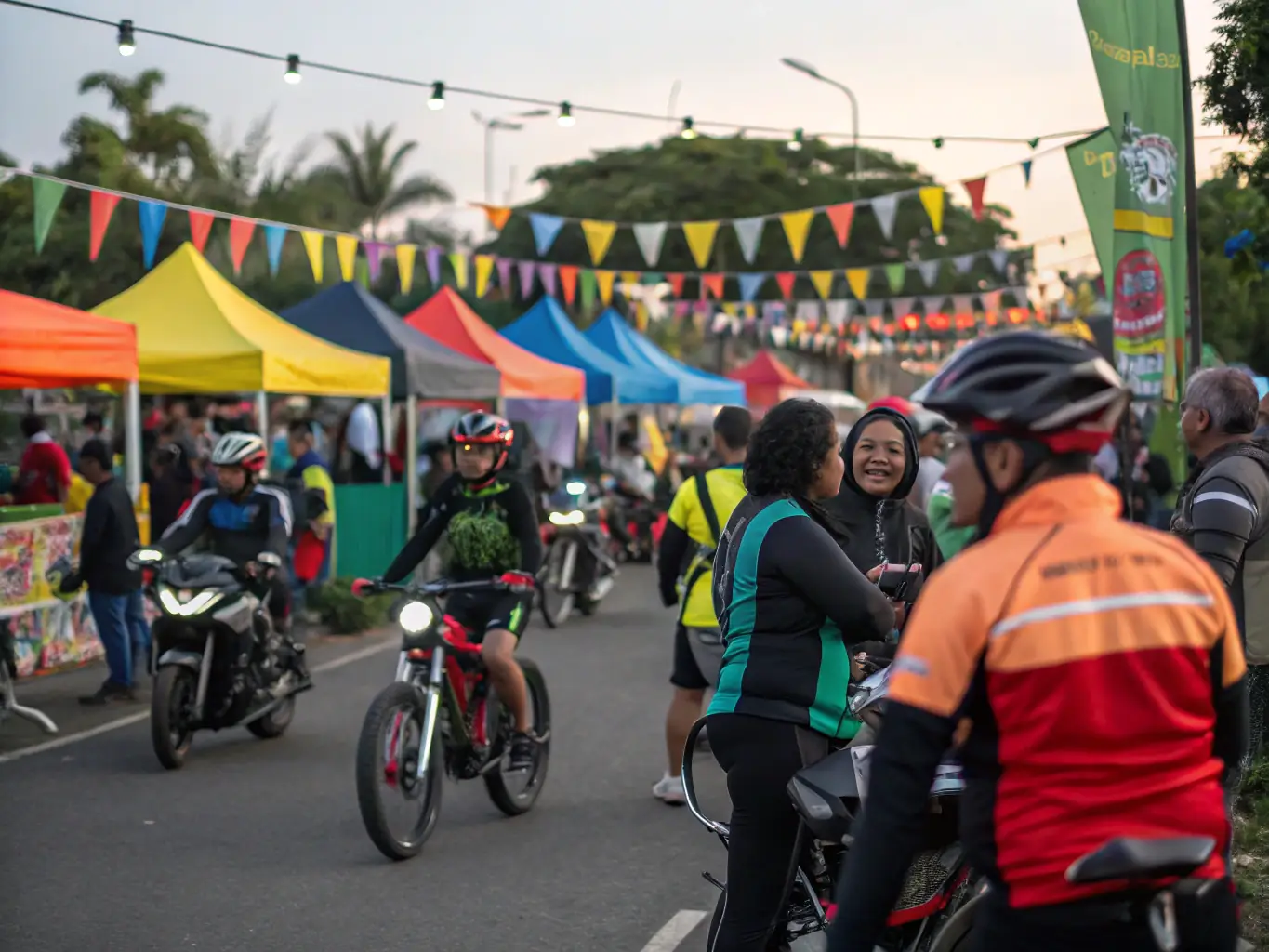 A photograph capturing a cultural event organized by AK DU CENTRE, featuring motorsport-themed displays, interactive exhibits, and community engagement activities.