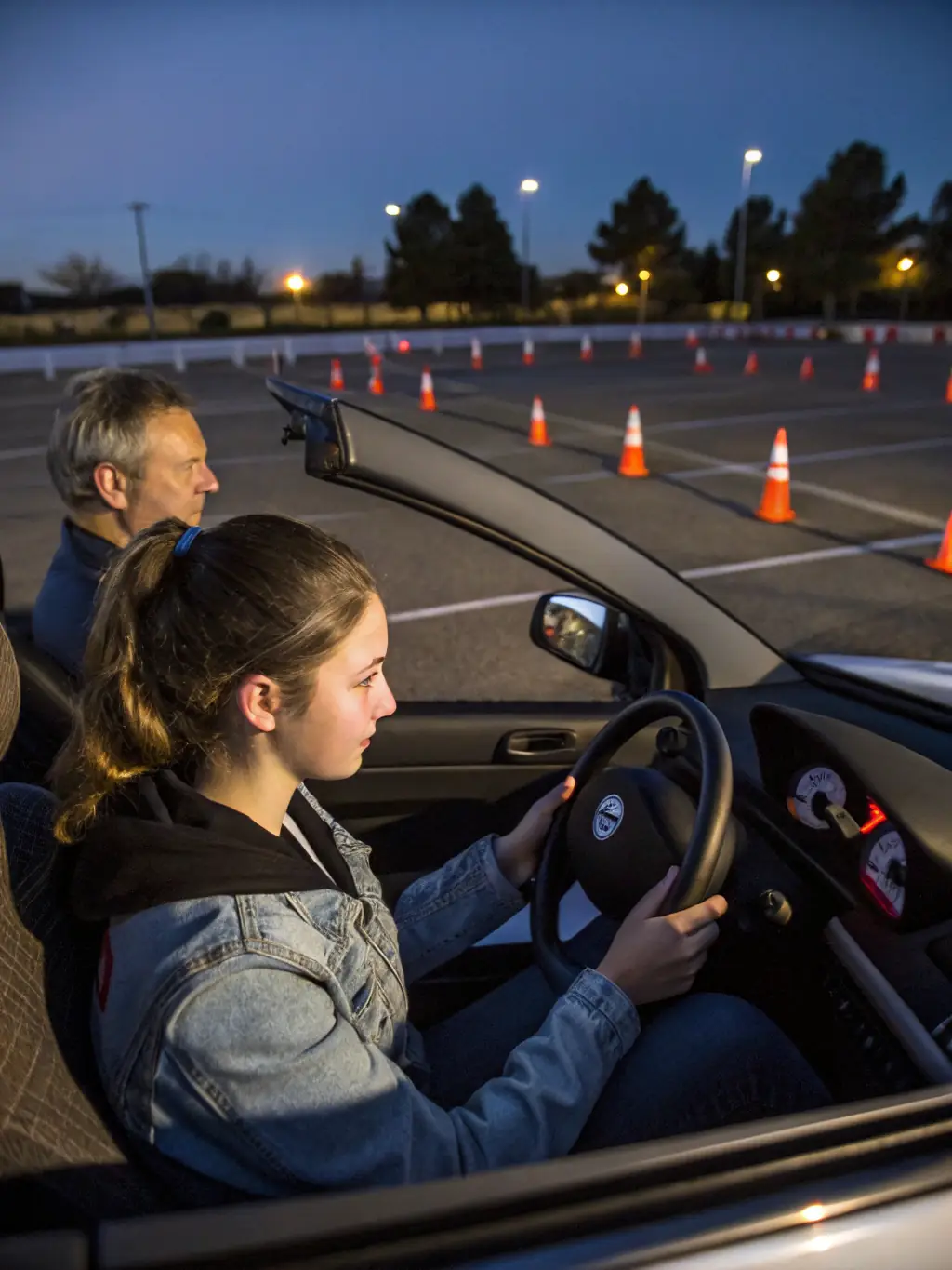 A dynamic image of participants engaged in a driver training course offered by AK DU CENTRE, demonstrating safe driving techniques under the guidance of experienced instructors.